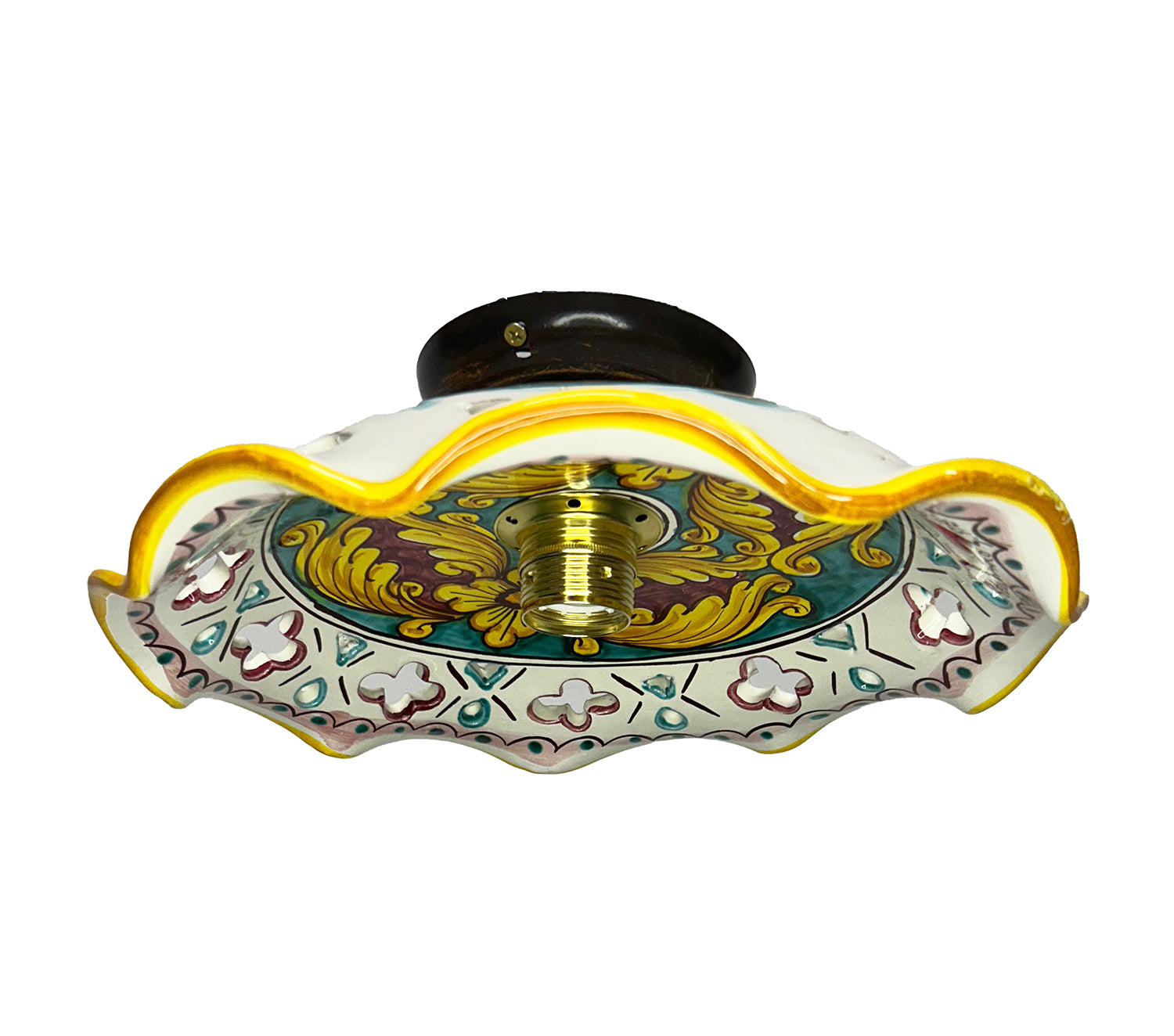 Plafoniera Spot da Soffitto, 1 Luce, Ferro Battuto e Ceramica Siciliana, Cucina, Bagno e Veranda art. giulia