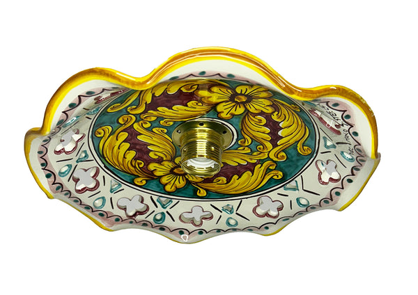 Plafoniera Spot da Soffitto, 1 Luce, Ferro Battuto e Ceramica Siciliana, Cucina, Bagno e Veranda art. giulia