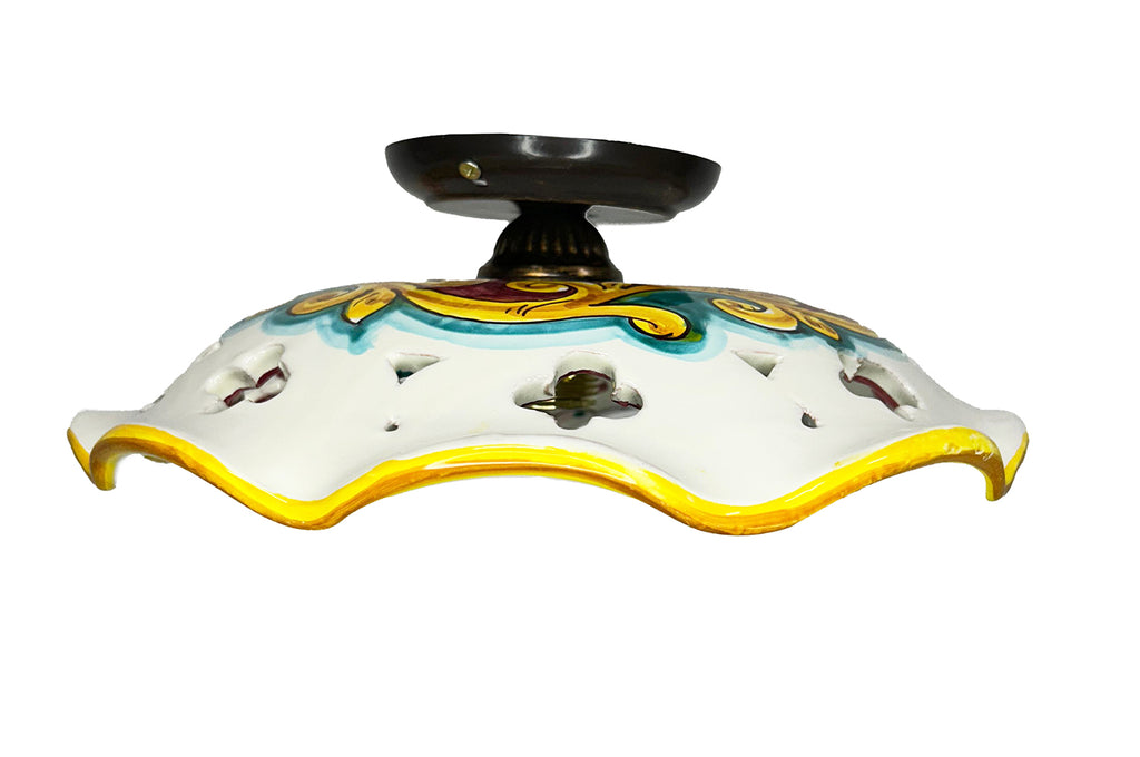 Plafoniera Spot da Soffitto, 1 Luce, Ferro Battuto e Ceramica Siciliana, Cucina, Bagno e Veranda art. giulia