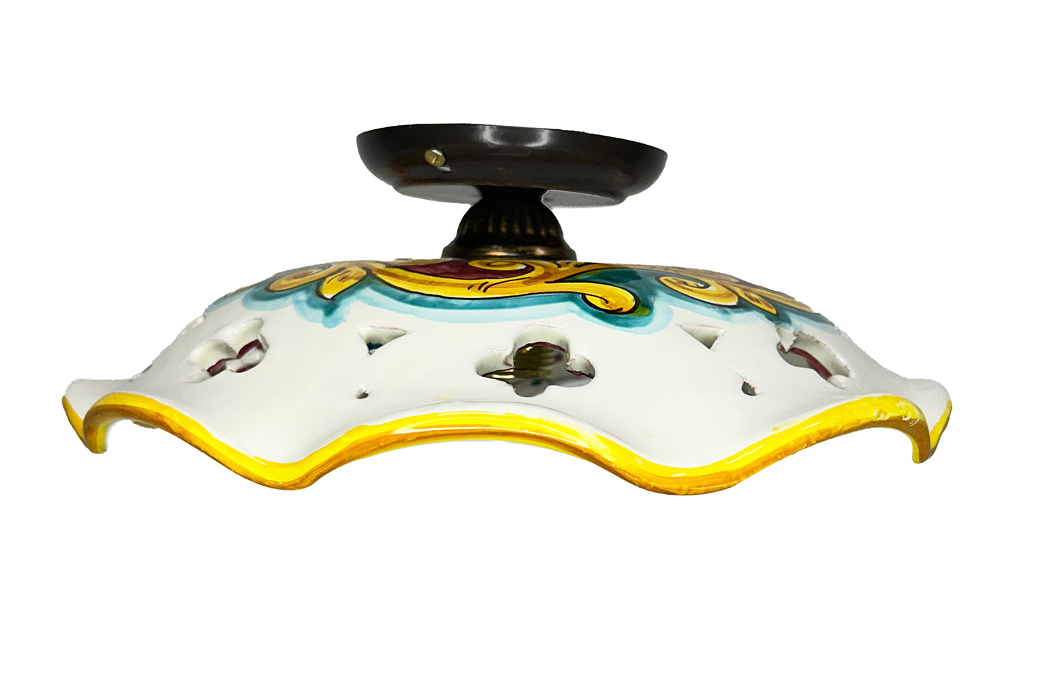 Plafoniera Spot da Soffitto, 1 Luce, Ferro Battuto e Ceramica Siciliana, Cucina, Bagno e Veranda art. giulia