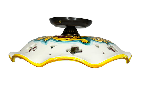Plafoniera Spot da Soffitto, 1 Luce, Ferro Battuto e Ceramica Siciliana, Cucina, Bagno e Veranda art. giulia
