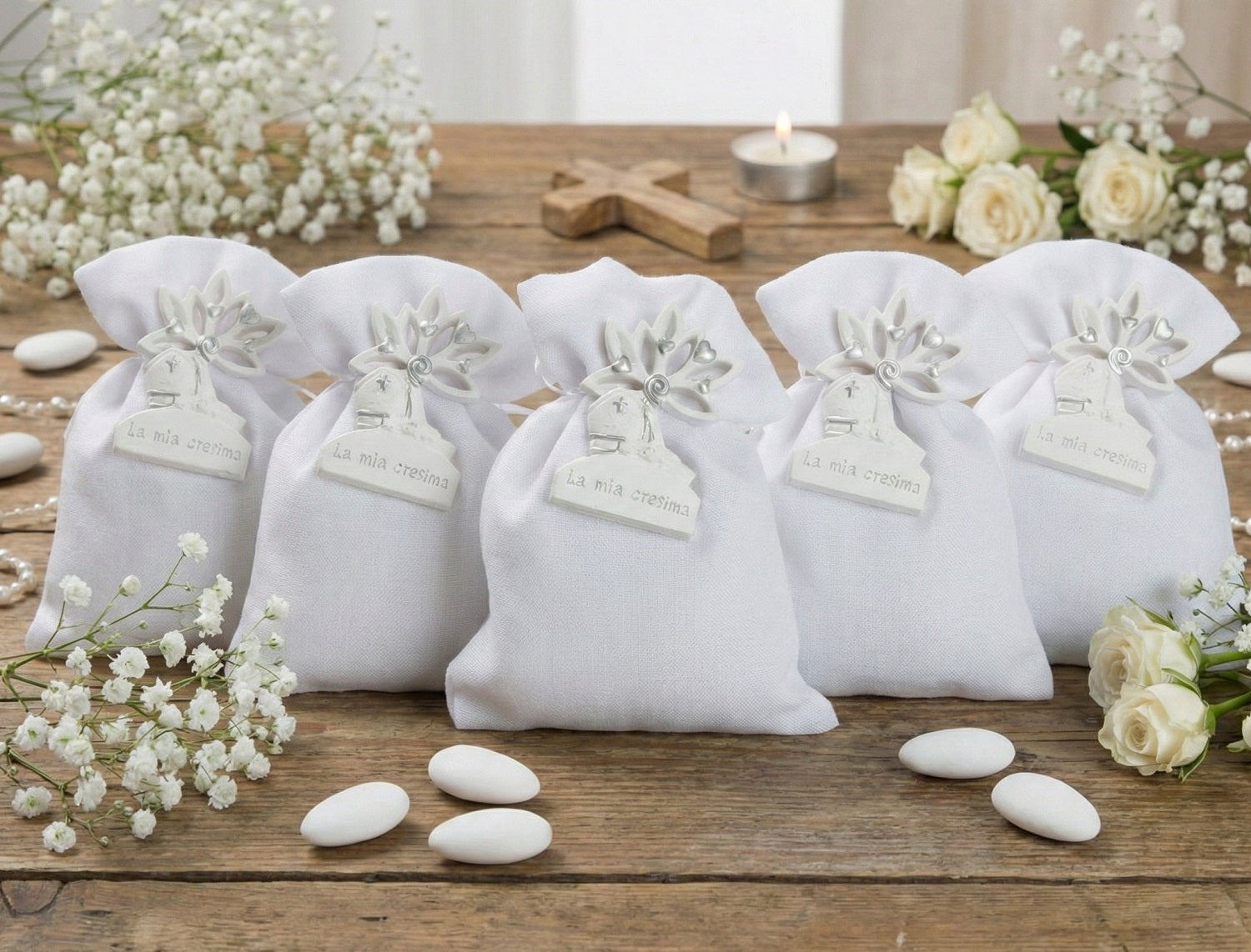 Set sacchettino porta confetti da 5 pz bomboniera per cresima Harmony