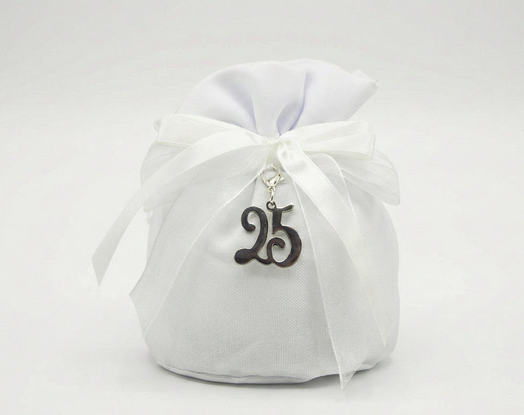 Set sacchetto porta confetti da 5 pz bomboniera per nozze d'argento, venticinquesimo, Harmony STMT24200