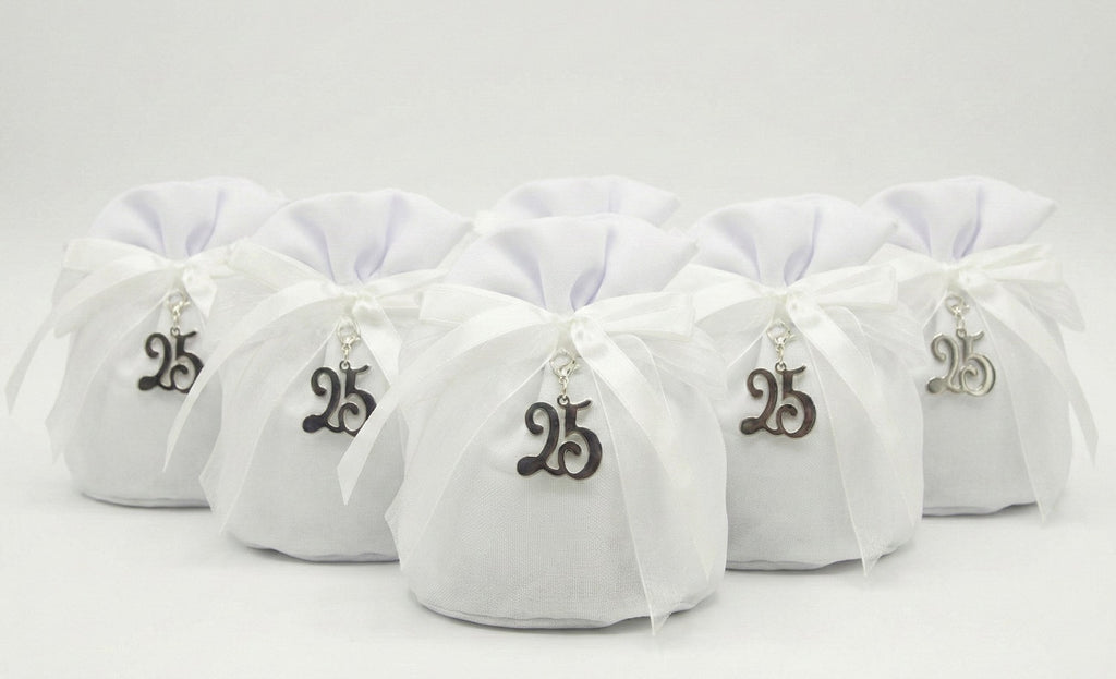 Set sacchetto porta confetti da 5 pz bomboniera per nozze d'argento, venticinquesimo, Harmony STMT24200