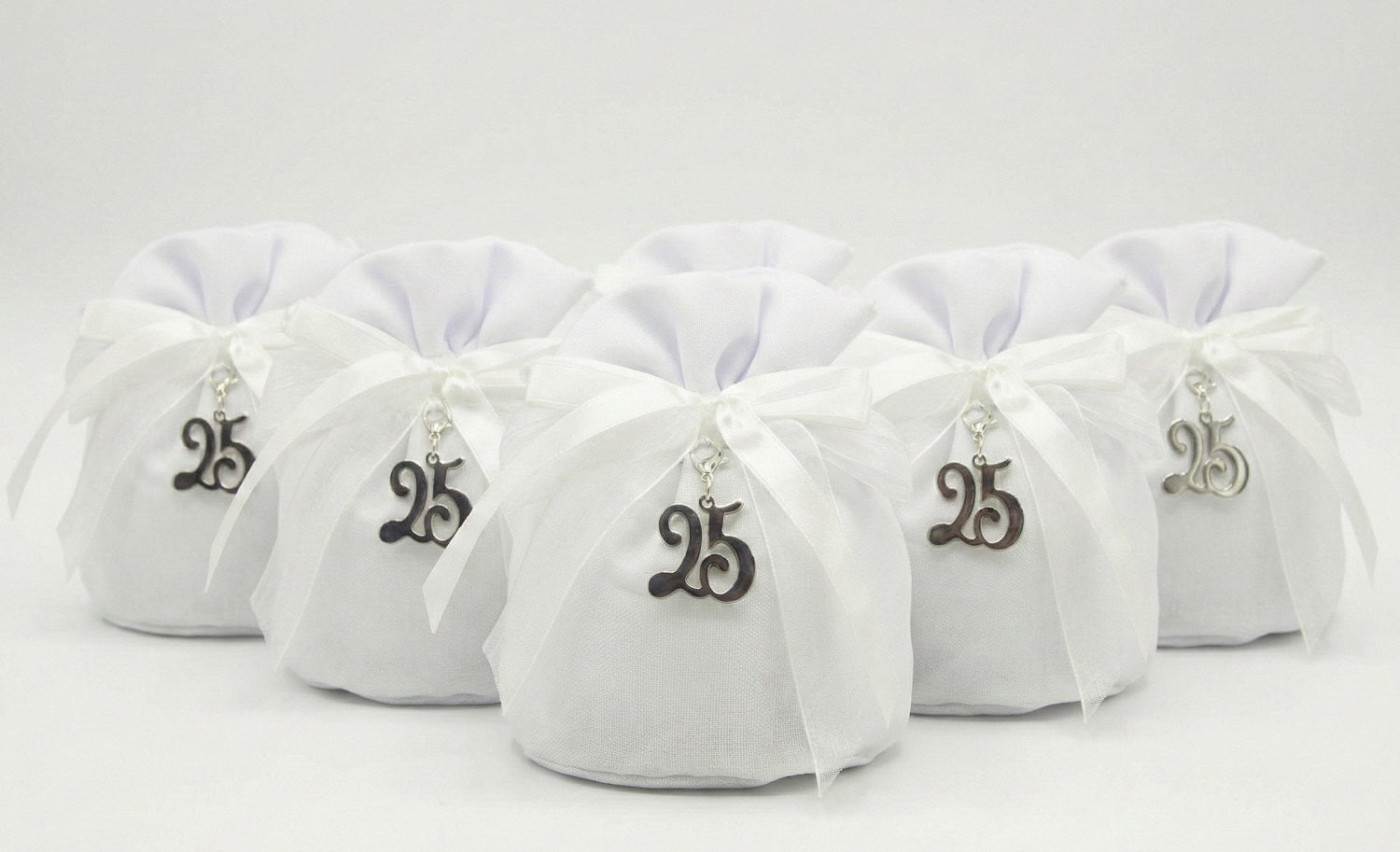 Set sacchetto porta confetti da 5 pz bomboniera per nozze d'argento, venticinquesimo, Harmony STMT24200