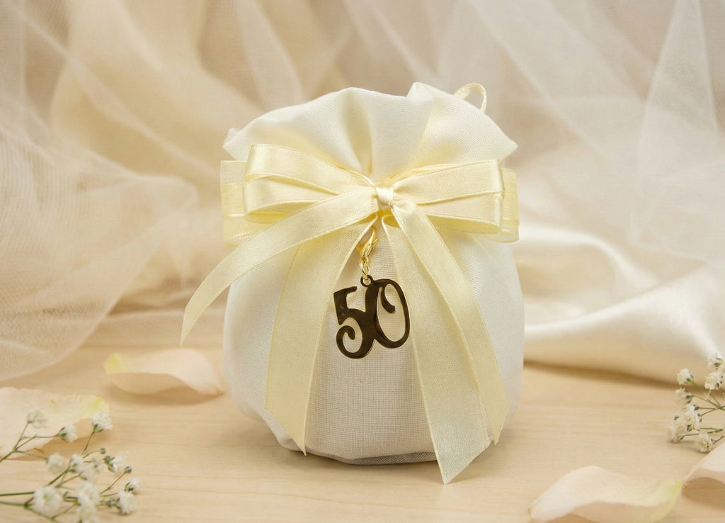 Set sacchetto porta confetti da 5 pz bomboniera per nozze d'oro, cinquantesimo, Harmony STMT24201