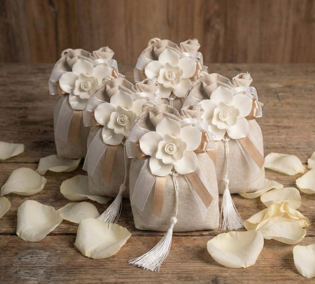 Set of 5 confetti bag holders with rose favors for wedding, communion, confirmation, Harmony