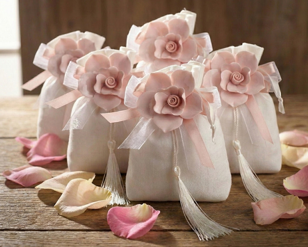 Set of 5 confetti bag holders with rose favors for wedding, communion, confirmation, Harmony
