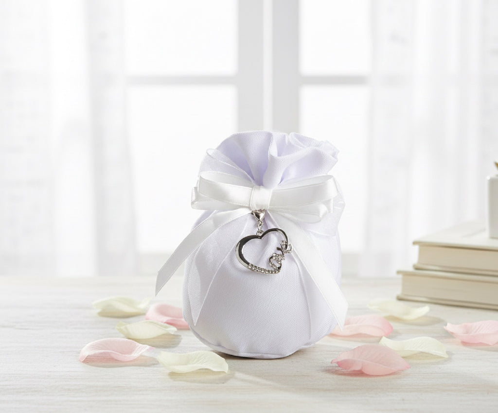 Set sacchetto porta confetti da 5 pz con cuore bomboniera per matrimonio, comunione, cresima, Harmony STMT25262