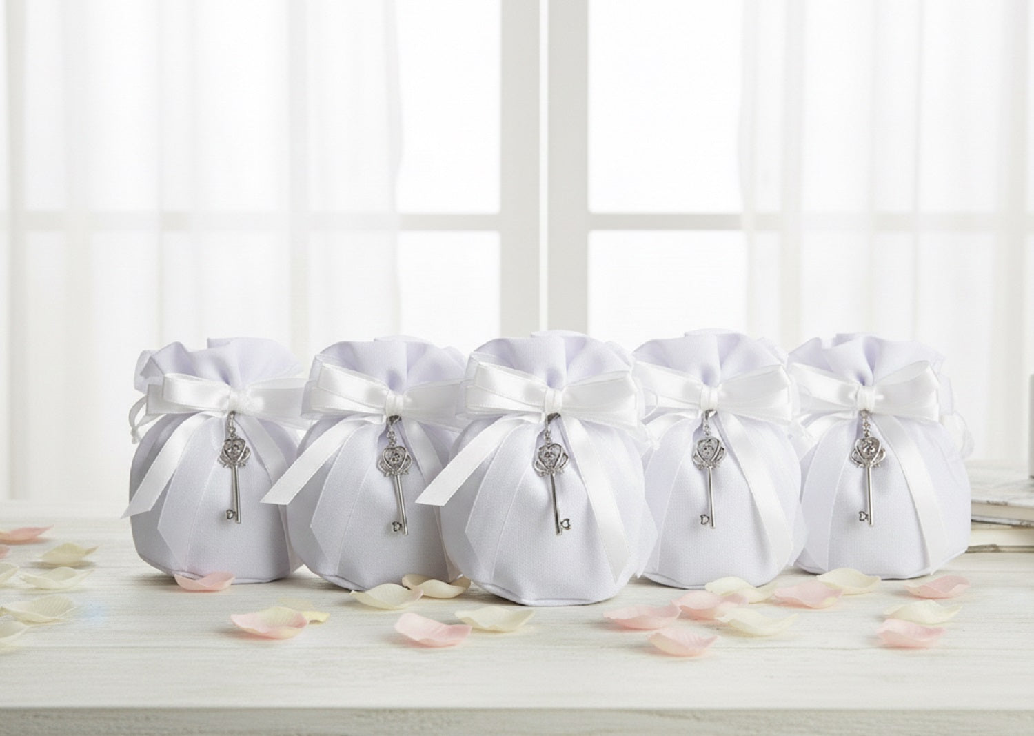 Set sacchetto porta confetti da 5 pz bomboniera per matrimonio, comunione, cresima, Harmony STMT25263