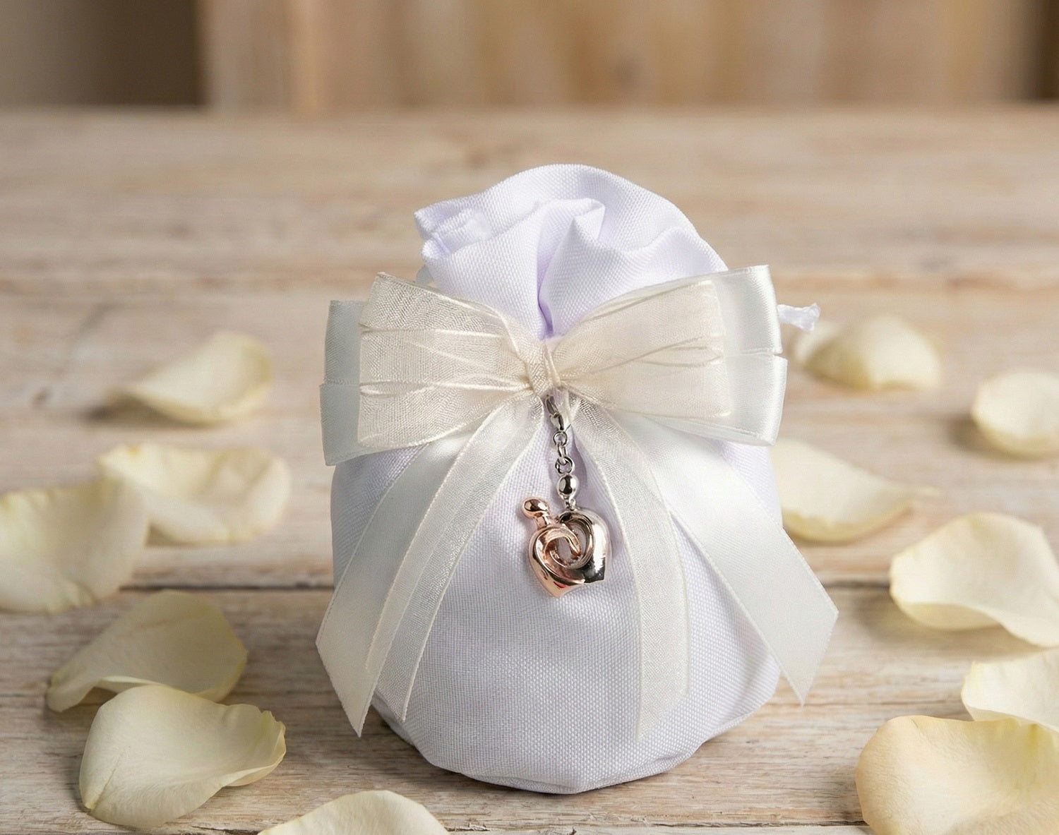 Set sacchetto bianco porta confetti da 5 pz bomboniera per matrimonio, ricorrenze, Harmony STMT25264