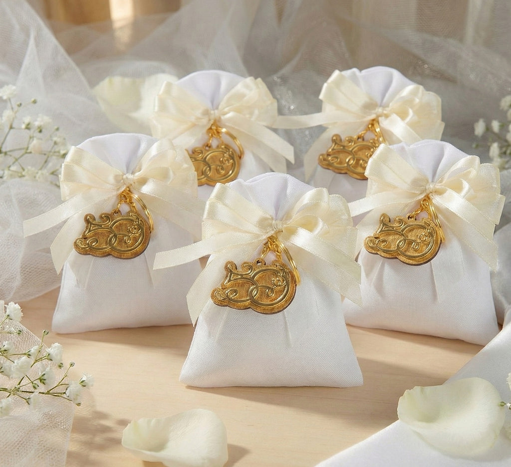 Set sacchetto porta confetti da 5 pz per nozze d'oro, cinquantesimo, Harmony STMT26128