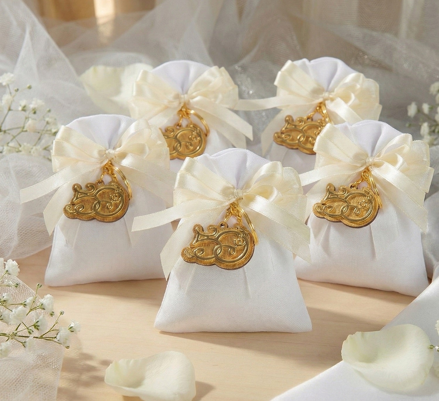 Set sacchetto porta confetti da 5 pz per nozze d'oro, cinquantesimo, Harmony STMT26128