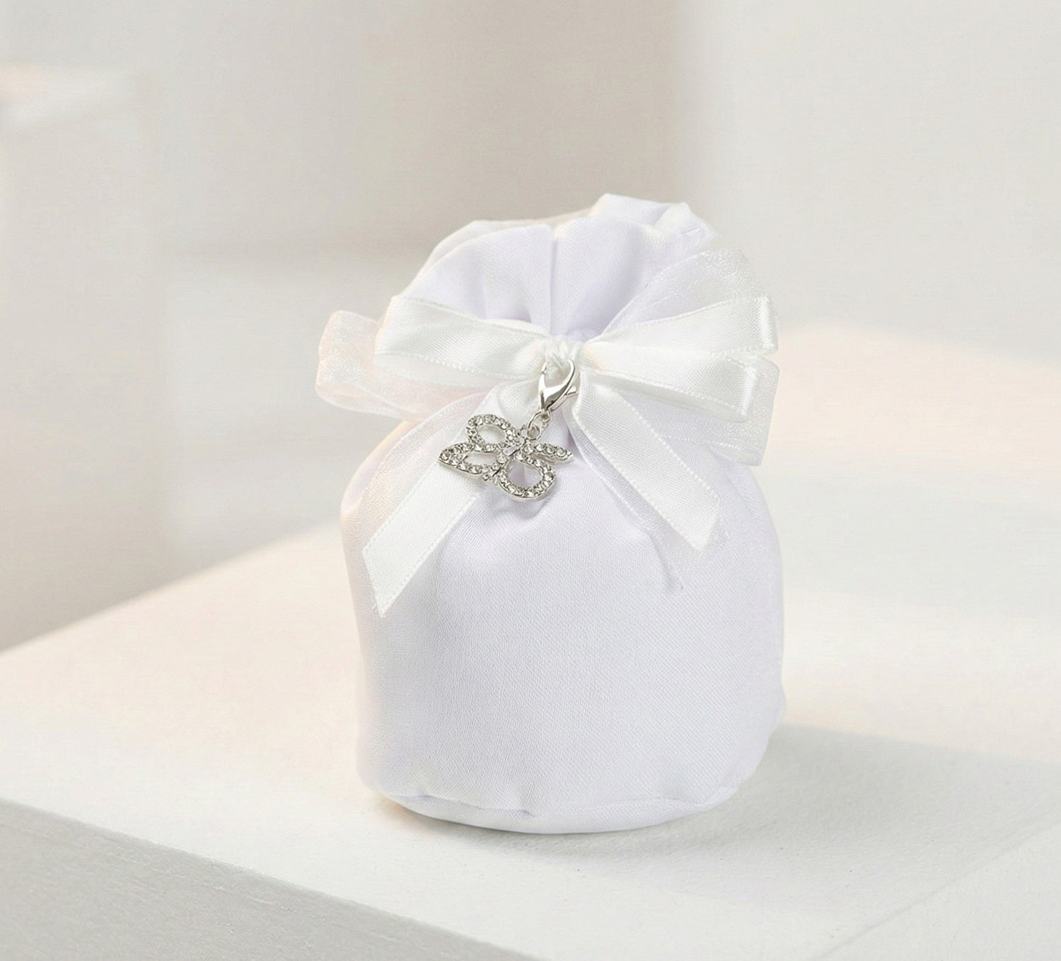 Set sacchettino silver porta confetti da 5 pz bomboniera per nozze d'argento, venticinquesimo, Harmony STMT26135