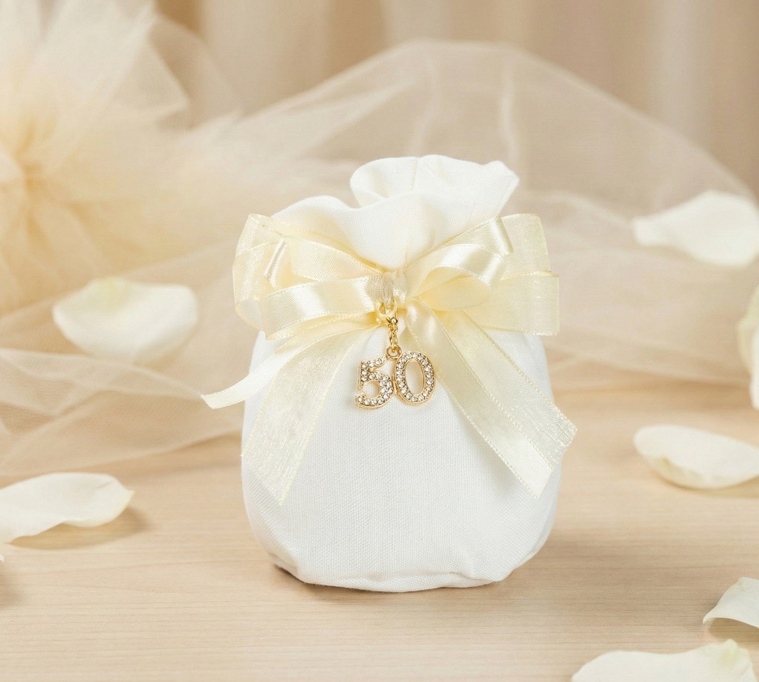 Set sacchetto porta confetti da 5 pz bomboniera per nozze d'oro, cinquantesimo, Harmony STMT26136
