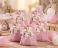 Set sacchettino rosa porta confetti da 5 pz bomboniera per nascita, battesimo, Harmony STNB25087