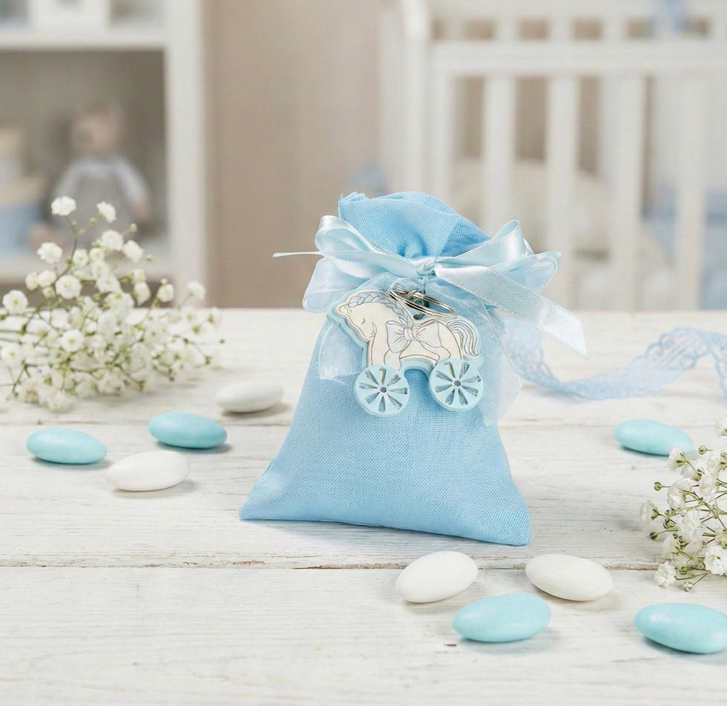 Set sacchetto porta confetti da 5 pz cavalluccio bomboniera per nascita, battesimo, Harmony STNB26088