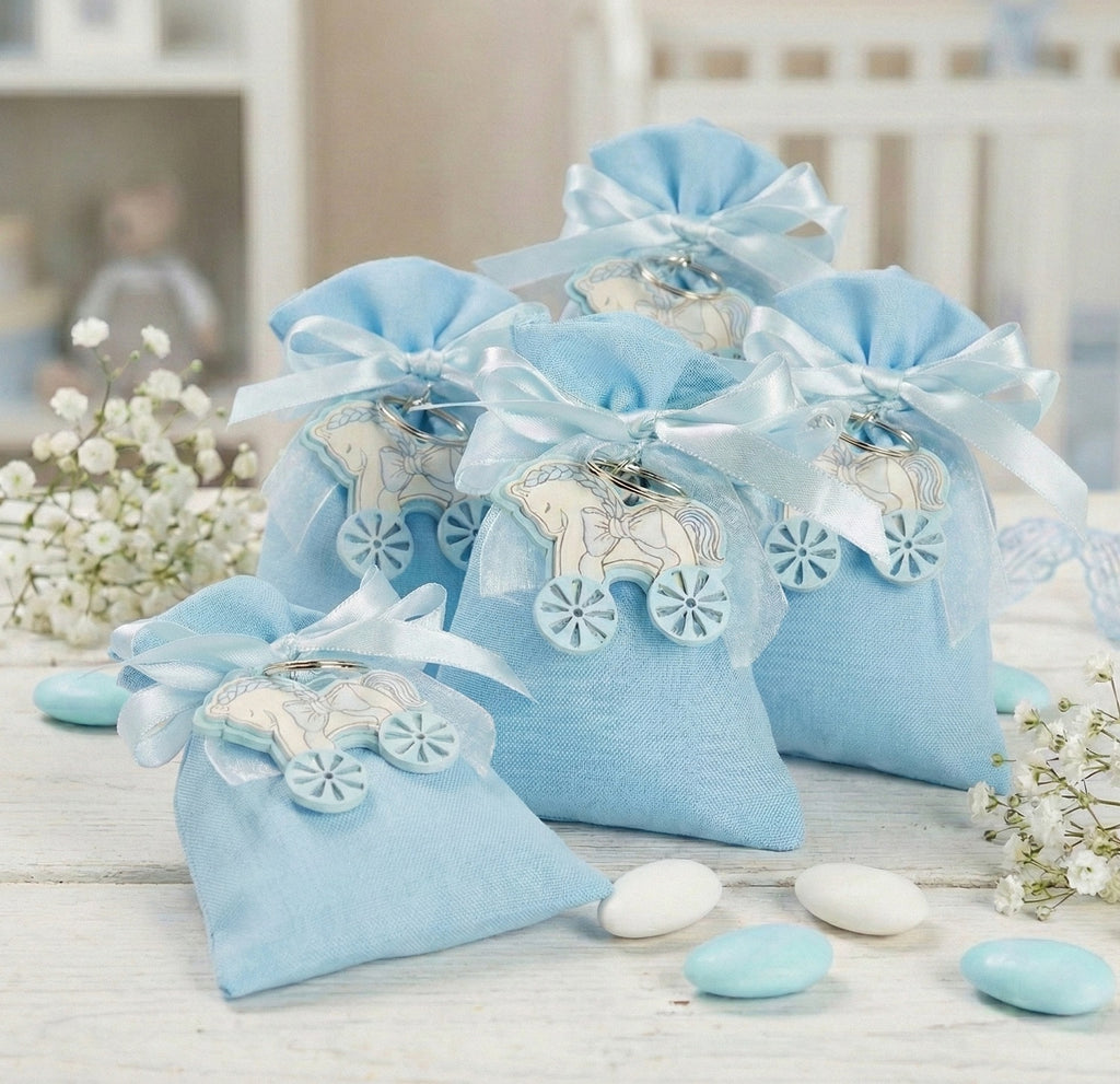 Set sacchetto porta confetti da 5 pz cavalluccio bomboniera per nascita, battesimo, Harmony STNB26088