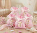 Set sacchettino rosa porta confetti da 5 pz bomboniera per nascita, battesimo, Harmony STNB26091