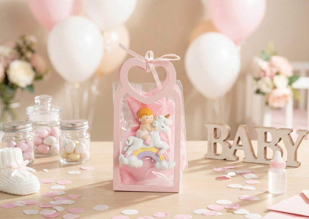 Set borsetta trasparente porta confetti da 5 pz bomboniera per nascita, battesimo, Harmony STNB26101