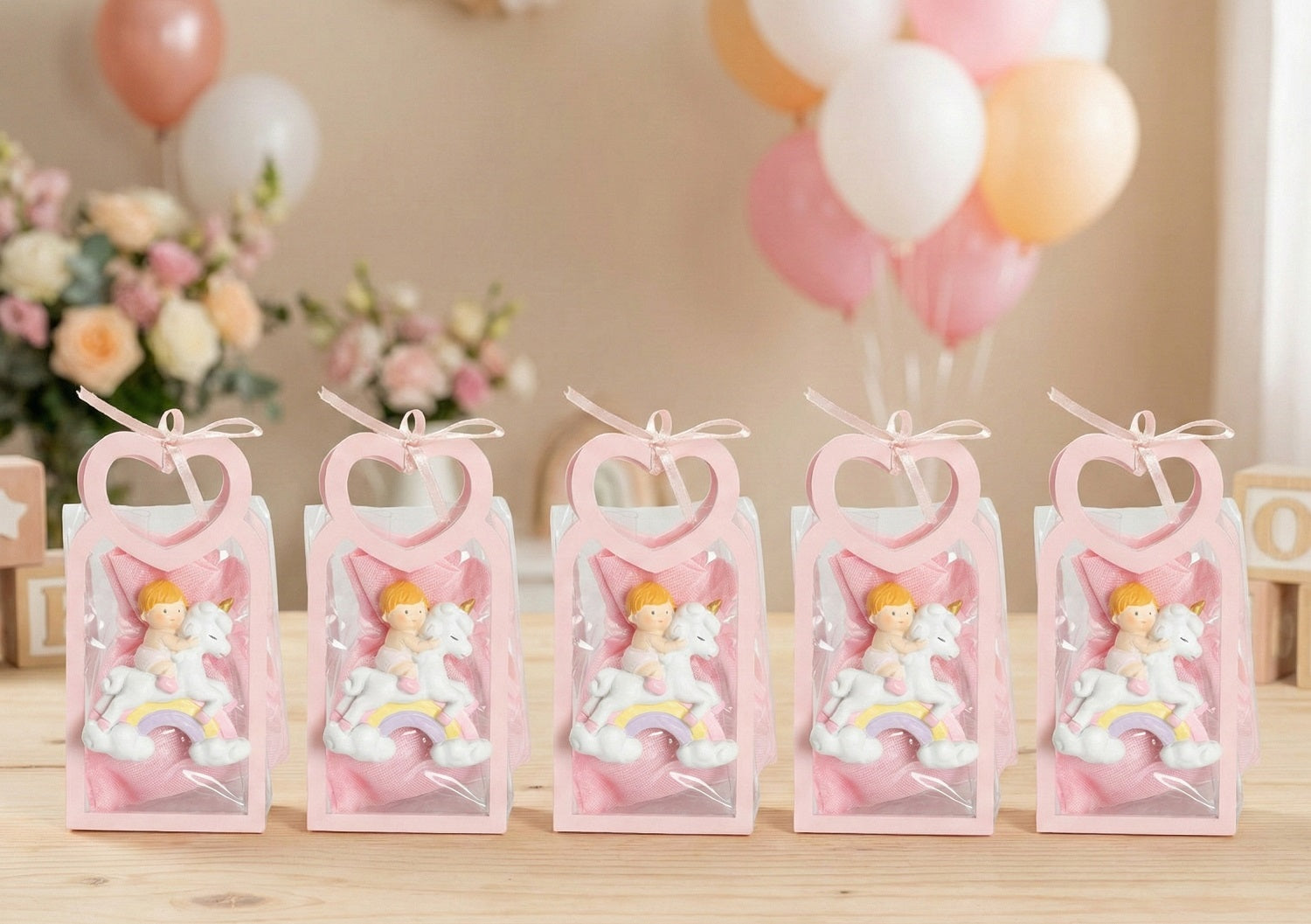 Set borsetta trasparente porta confetti da 5 pz bomboniera per nascita, battesimo, Harmony STNB26101