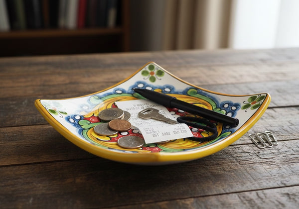 Svuotatasche in ceramica decorata a mano da ceramisti siciliani fiore rosso art 26