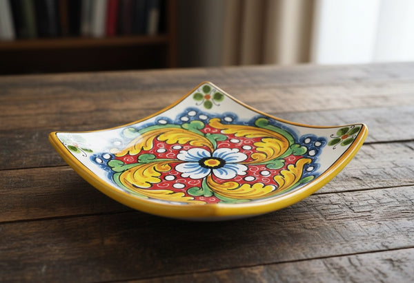 Svuotatasche in ceramica decorata a mano da ceramisti siciliani fiore rosso art 26