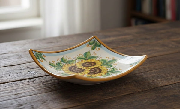 Svuotatasche in ceramica decorata a mano da ceramisti siciliani girasole art 26