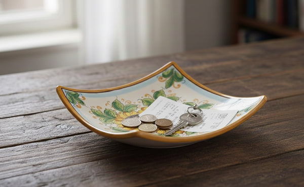 Svuotatasche in ceramica decorata a mano da ceramisti siciliani girasole art 26