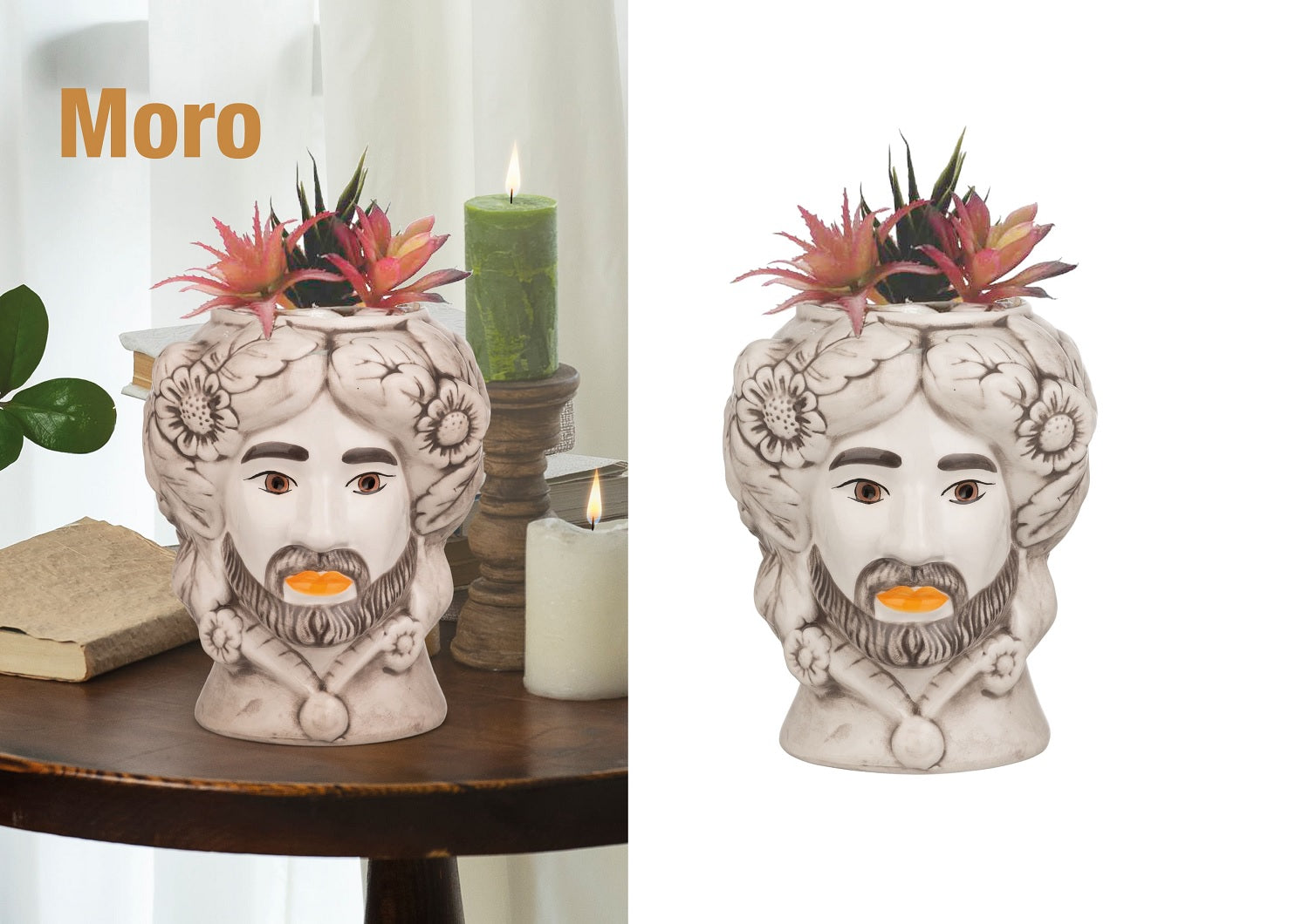 Vaso decorativo in ceramica testa di moro uomo portafiori, decorazione per la casa moderna gdm (21 CM)