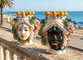 Coppia teste di moro in ceramica siciliana di Caltagirone h30cm art. uva