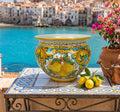 Cachepot vaso in ceramica siciliana realizzato e decorato a mano art. limoni D 28