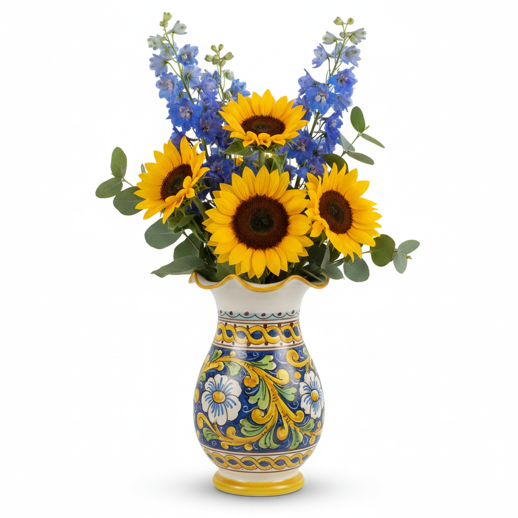 Vaso grande lavorato in ceramica decorata a mano da ceramisti siciliani barocco art 16