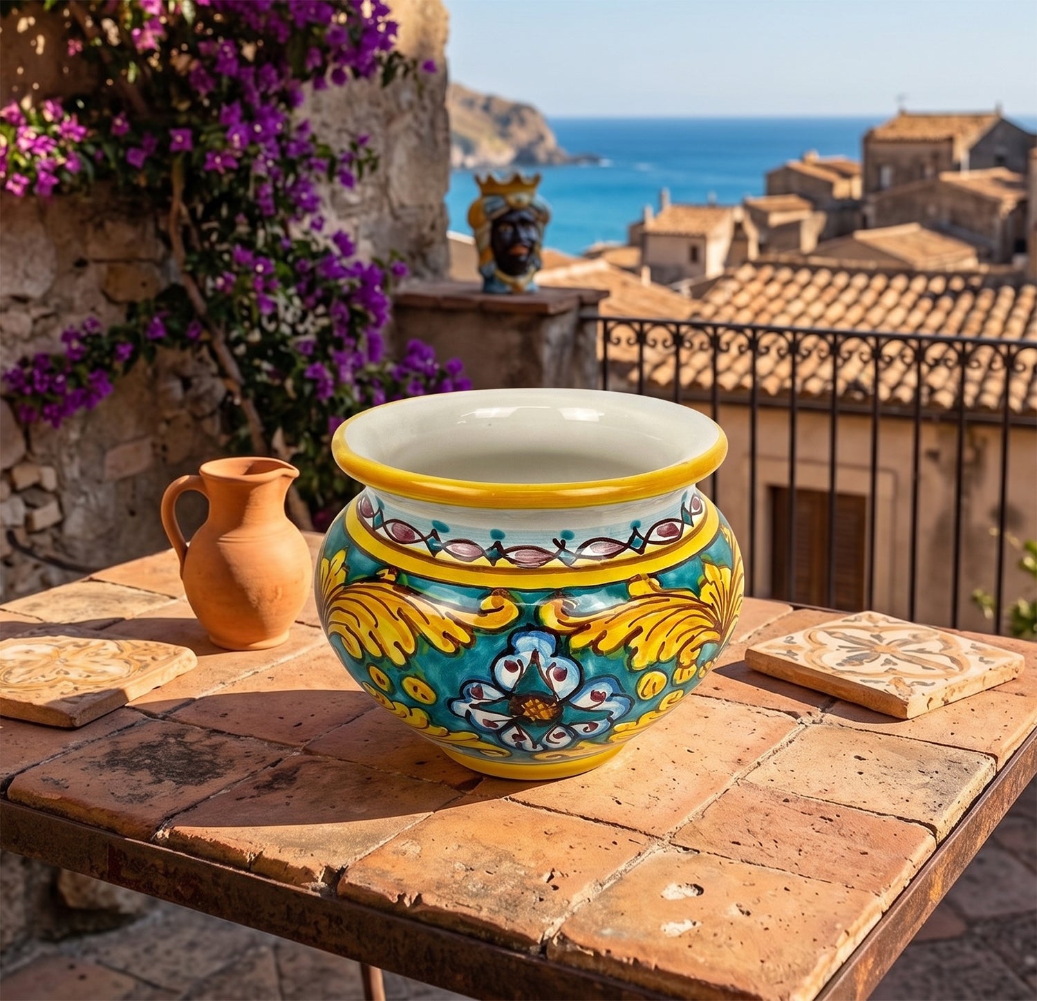 Cachepot vaso in ceramica siciliana realizzato e decorato a mano art. gomes D 15