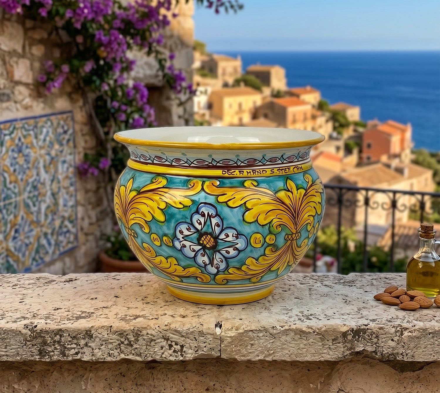 Cachepot vaso in ceramica siciliana realizzato e decorato a mano art. gomes D 28