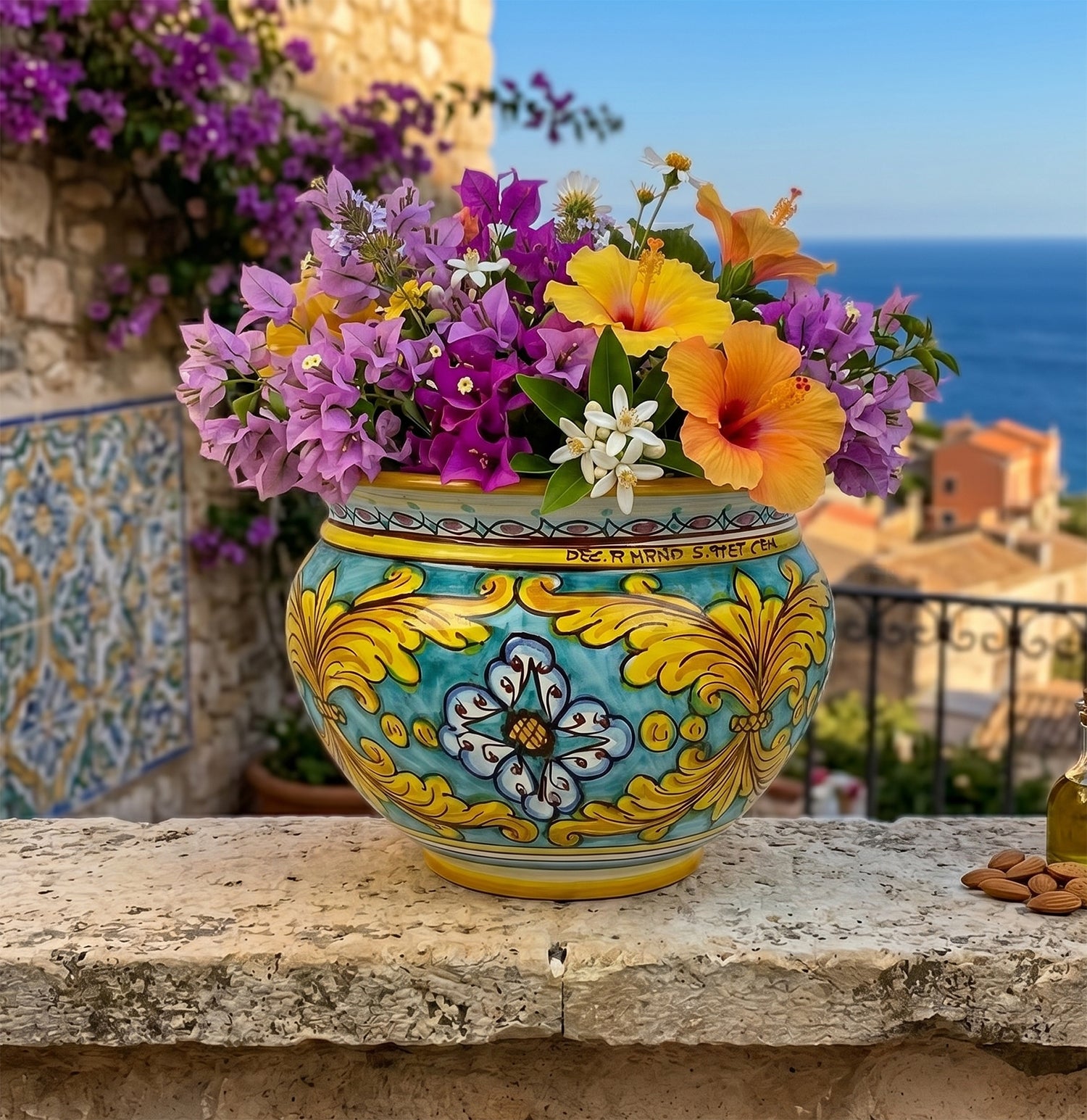 Cachepot vaso in ceramica siciliana realizzato e decorato a mano art. gomes D 28
