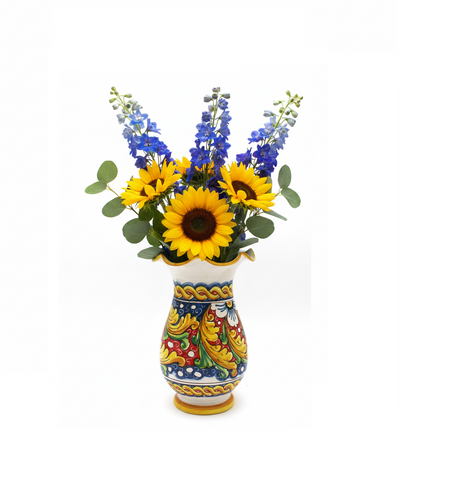 Vaso grande lavorato in ceramica decorata a mano da ceramisti siciliani fiore rosso art 16