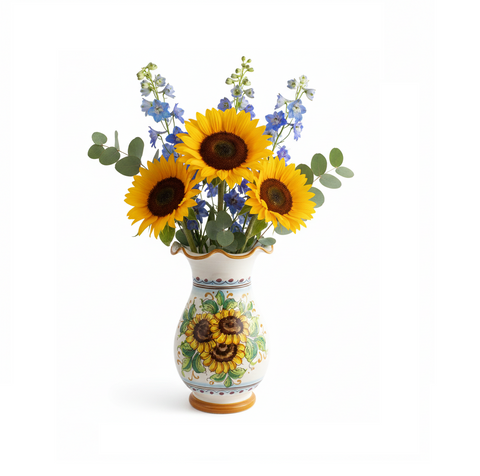 Vaso grande lavorato in ceramica decorata a mano da ceramisti siciliani girasole art 16