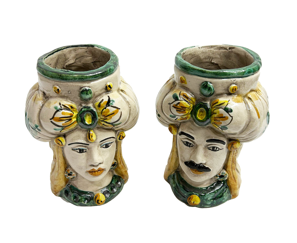Pair of Sicilian ceramic Moor's heads from Caltagirone h15cm art. fruit 