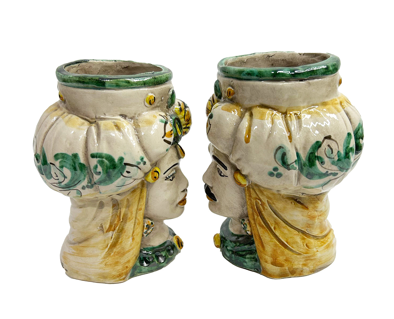 Pair of Sicilian ceramic Moor's heads from Caltagirone h15cm art. fruit 