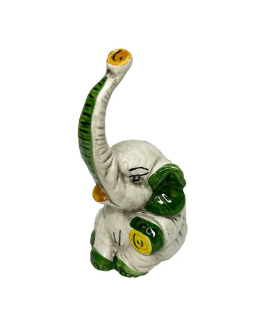 Elefante in ceramica di Caltagione realizzato a mano, animali portafortuna (verde)