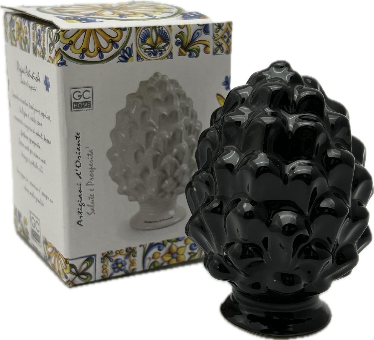 Sicilian pine cone dove gray silver base hand made and decorated resin h19cm VL