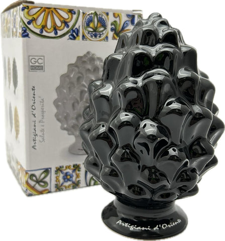 Sicilian pine cone dove gray silver base hand made and decorated resin h19cm VL