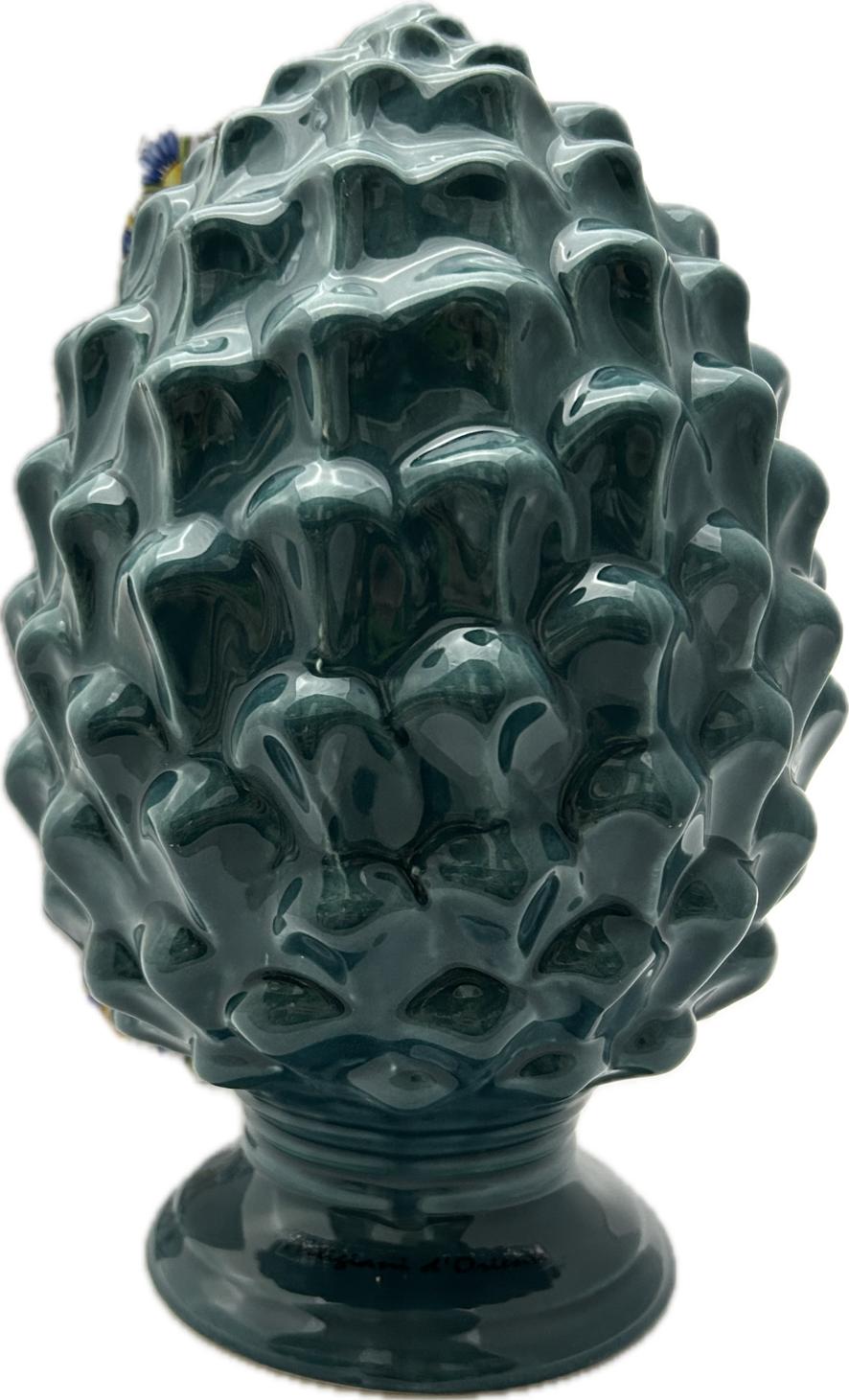 Sicilian pine cone dove gray silver base hand made and decorated resin h19cm VL