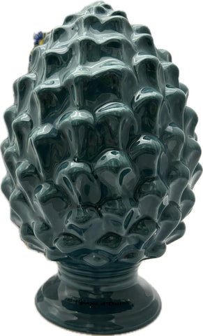 Sicilian pine cone dove gray silver base hand made and decorated resin h19cm VL
