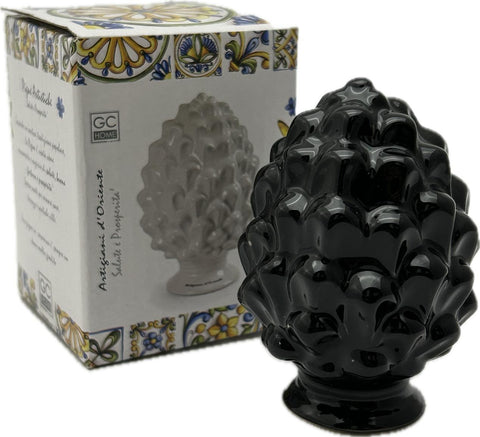 Sicilian pine cone dove gray silver base hand made and decorated resin h19cm VL