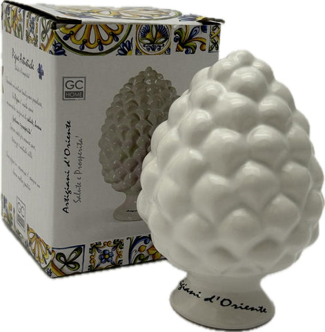 Sicilian pine cone dove gray silver base hand made and decorated resin h19cm VL