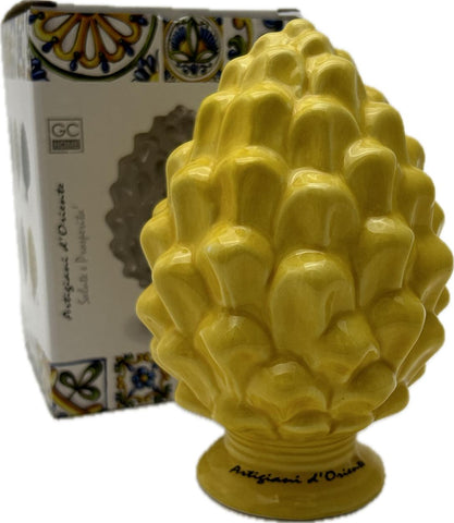 Sicilian pine cone dove gray silver base hand made and decorated resin h19cm VL