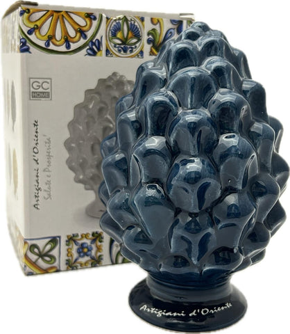 Sicilian pine cone dove gray silver base hand made and decorated resin h19cm VL