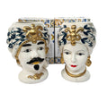 Coppia teste di moro regina e re in ceramica decorata stile siciliano vasi moderni gic (12 X H 18 CM, Oro)